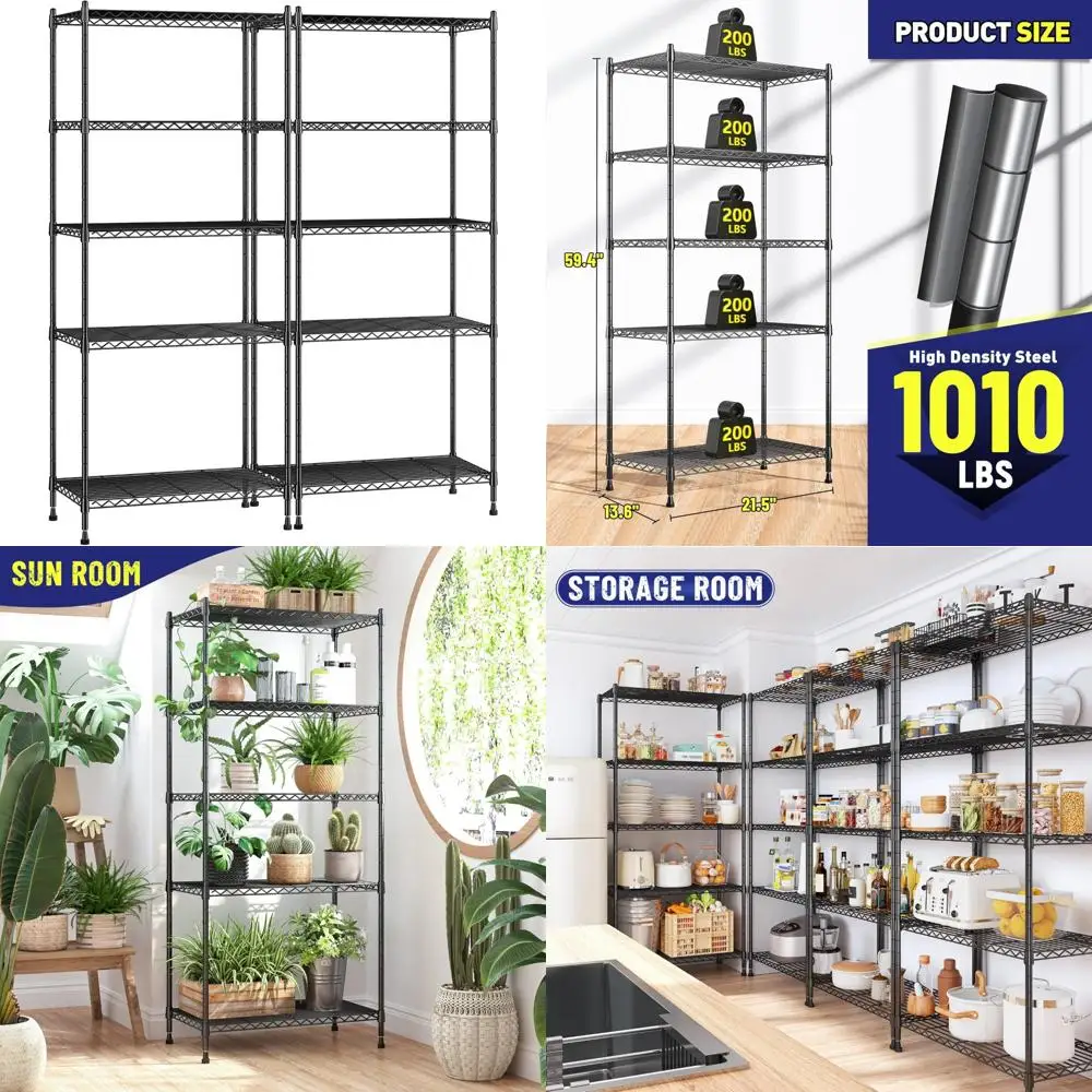 

Adjustable 5-Tier Metal Wire Shelving Unit - Heavy Duty 1010lbs Capacity, Strong Steel Pantry Shelves for Laundry Room Storage S