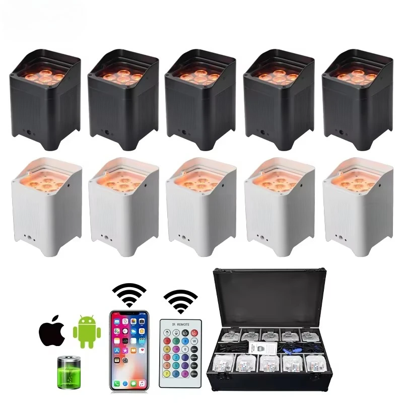 

Светодиодный прожектор One piece6x18W, перезаряжаемый, 10 штук, в кейсе для авиаперевозок, RGBWAUV+Amber, 15 каналов DMX512, с возможностью нанесения логотипа