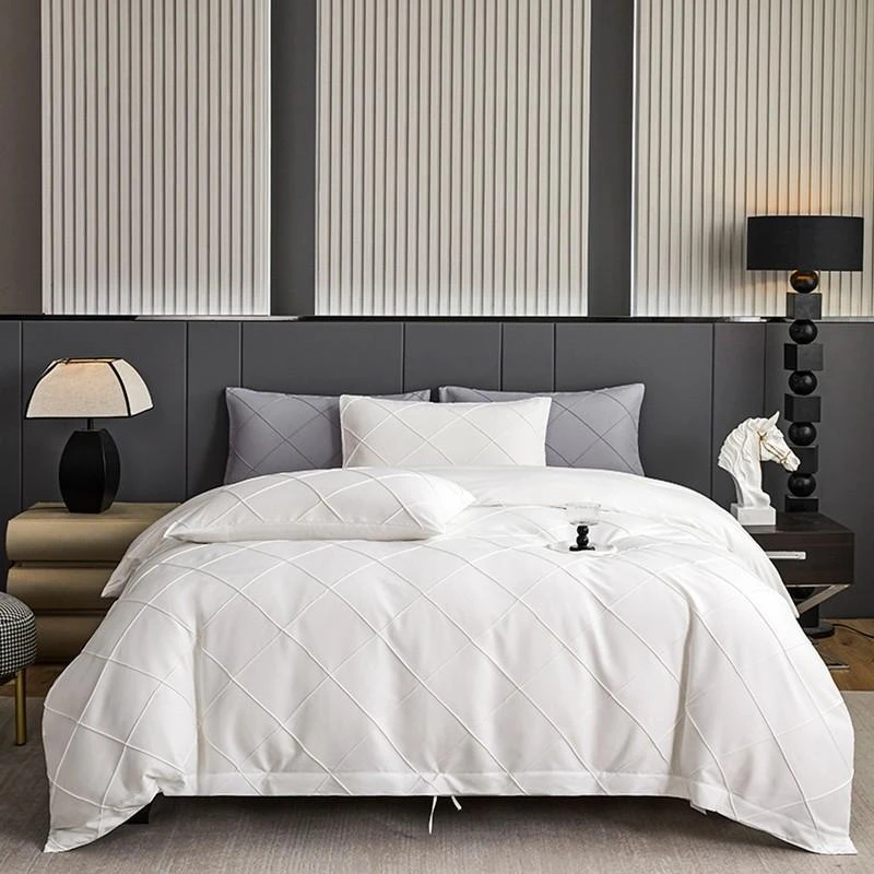 

3pcs White Grey Diamond Grid Duvet cover set Nordic style Soft Bedding set 1duvet cover 2pillowcases Single Double Queen size