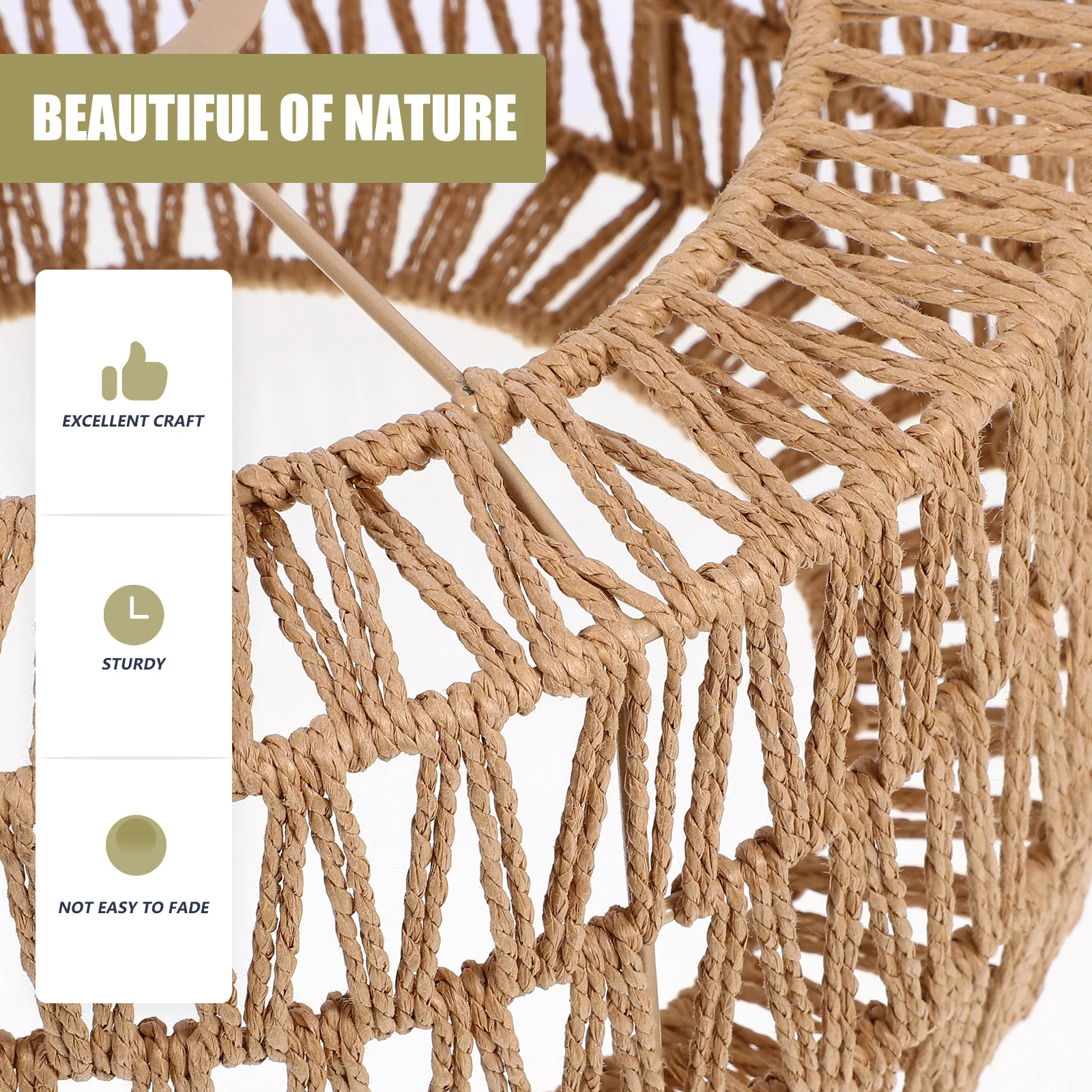 

Ретро тканый абажур, дизайн из травяной веревки для внутреннего освещения, удобная теплая атмосфера, L-размер, абажур из соломенной веревки