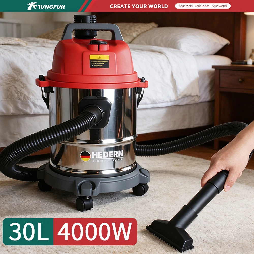  30L 4000W High Power Wet And Dry Vacuum Cleaner Steel Stainless Powerful Suction Barrel Vacuum Cleaner for Hotel Apartments Co
