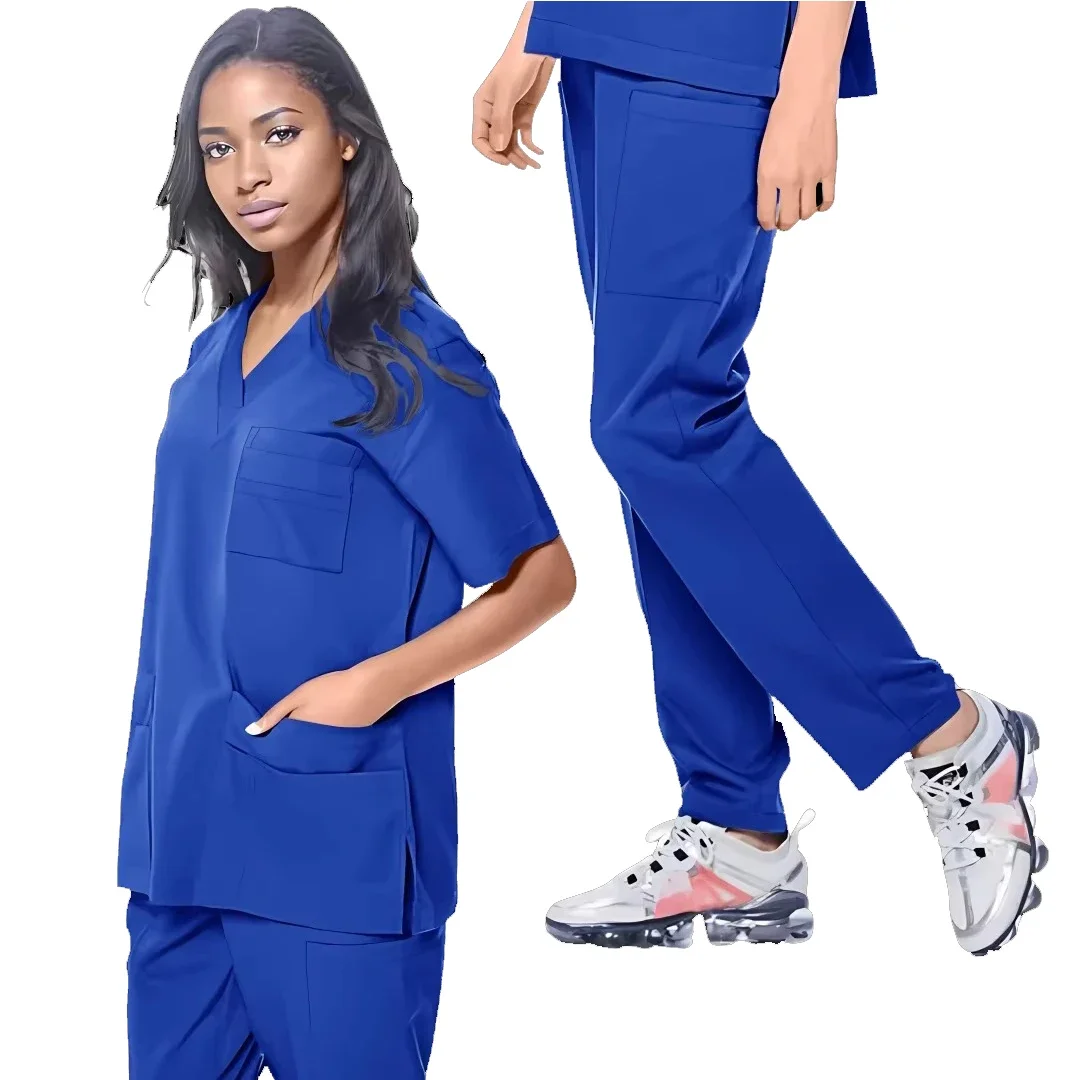 Hospital cirúrgico workwear manga curta calças superiores acessórios de enfermagem roupas médicos feminino uniformes médicos elástico esfrega conjunto