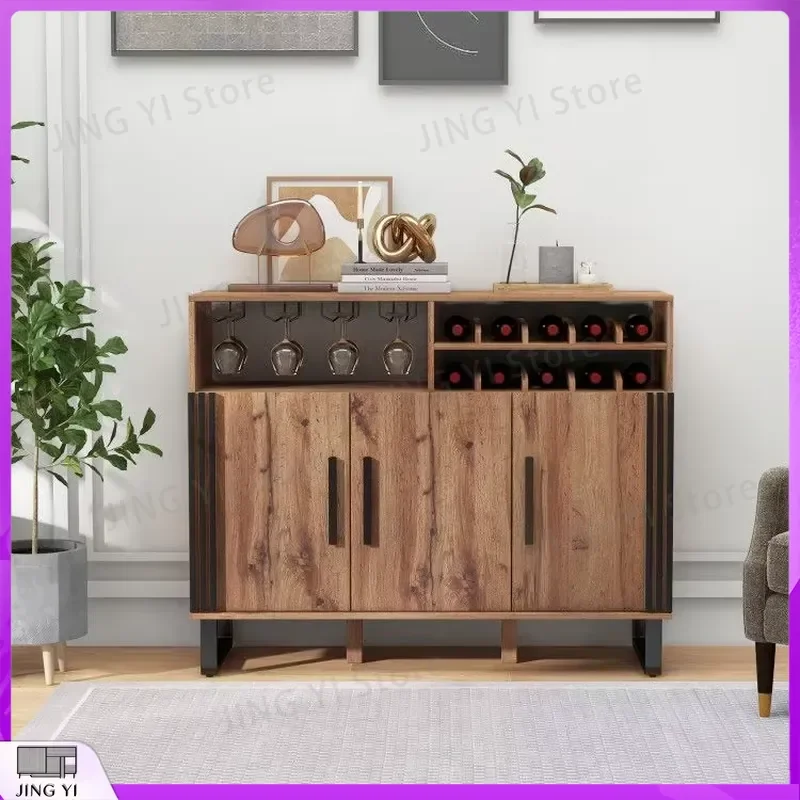 Adjustable Wine Cooler Cabinet with 3 Doors Wooden Locker Modern Design for Home Kitchen Beverage Storage Refrigerator Wine