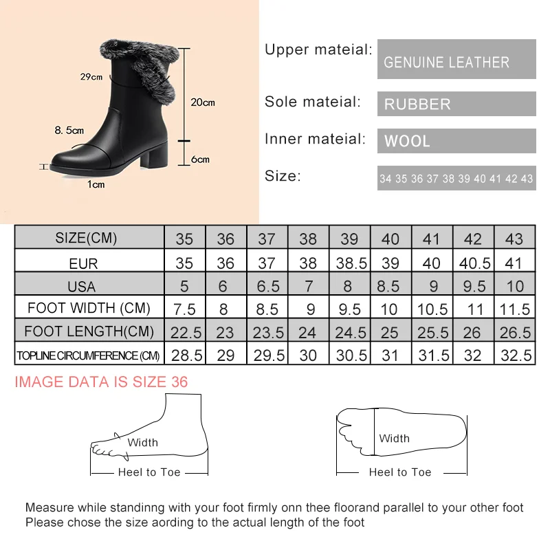 Dress Boots Women Shoes 2025 New Genuine Leather High Heel Women Mid Boots Wool Rabbit Fur Winter Boots Ladies