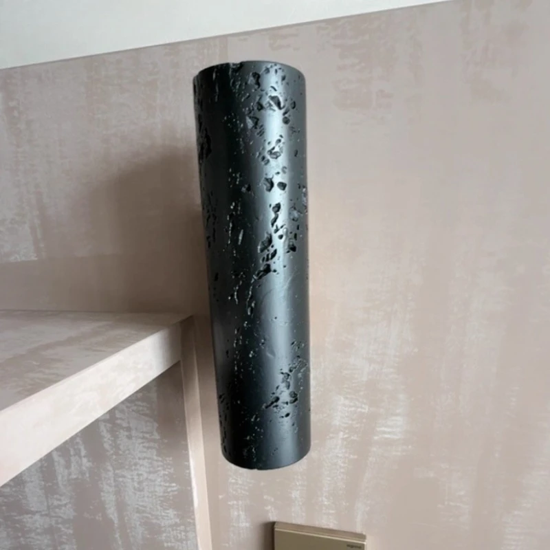 Black Travertine Natural Stone Wall Lamp Sconce Light with E27 Bulb for Bedroom Living Room Hallway Wall Light