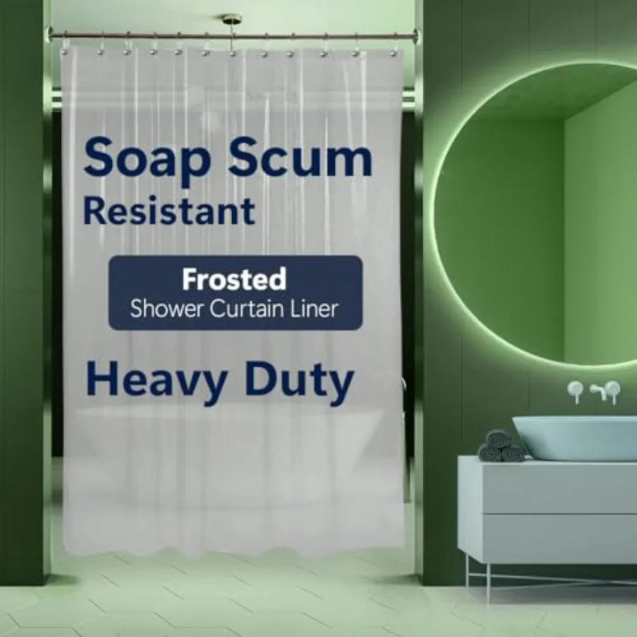 

Shower Curtain Strongest Heavy-Duty Clear Vinyl 72x72 Shower Curtain Liner Stain and Soap Scum Resistant with Rust-Proof Metal