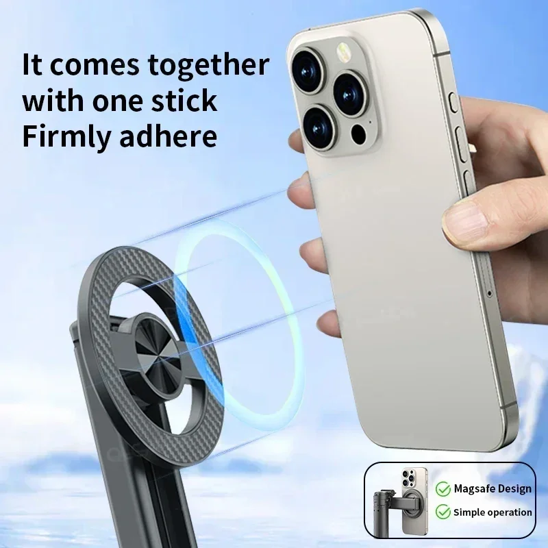 Magnetic Phone Holder 360° Rotation Pocket Selfie Stick Tripod With Bluetooth Remote Adjustable Desktop Stand for Live Streaming