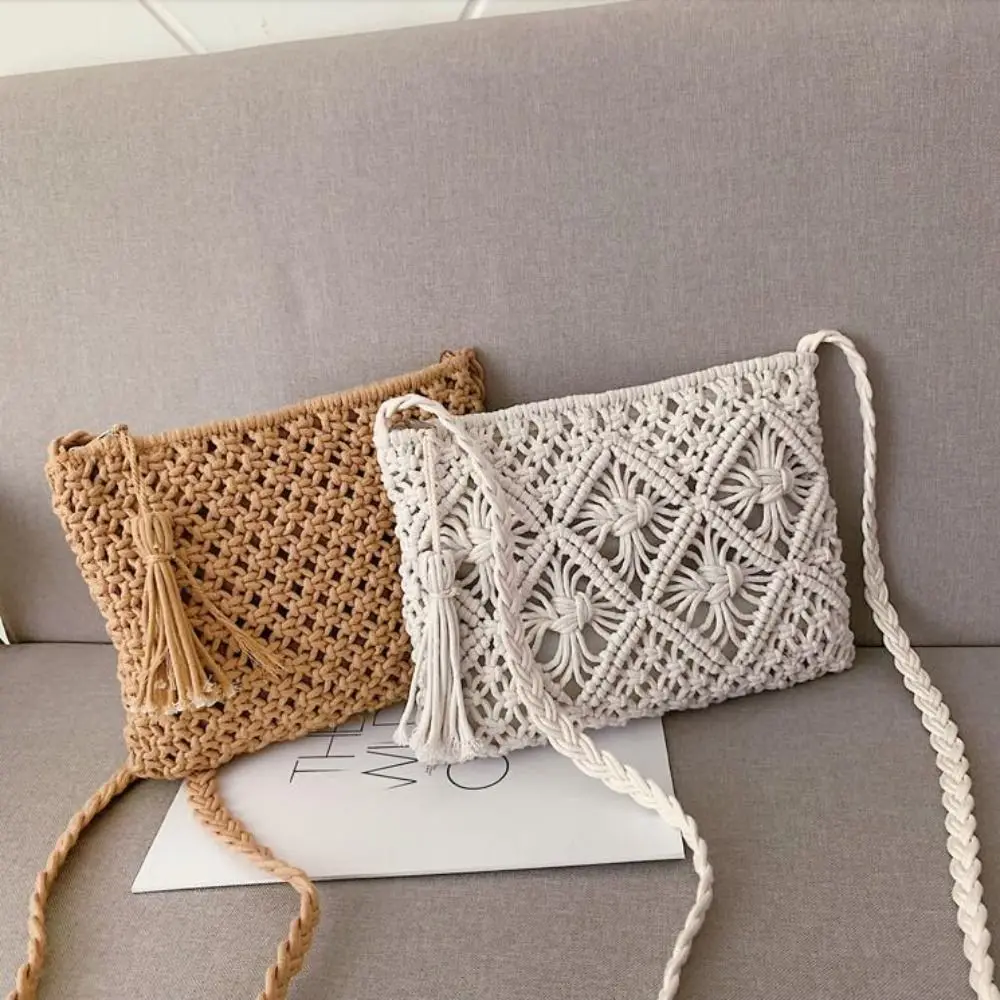 Women Summer Tassel Straw Purse Woven Bag Crochet Purses Crossbody Handbag Straw Beach Bag