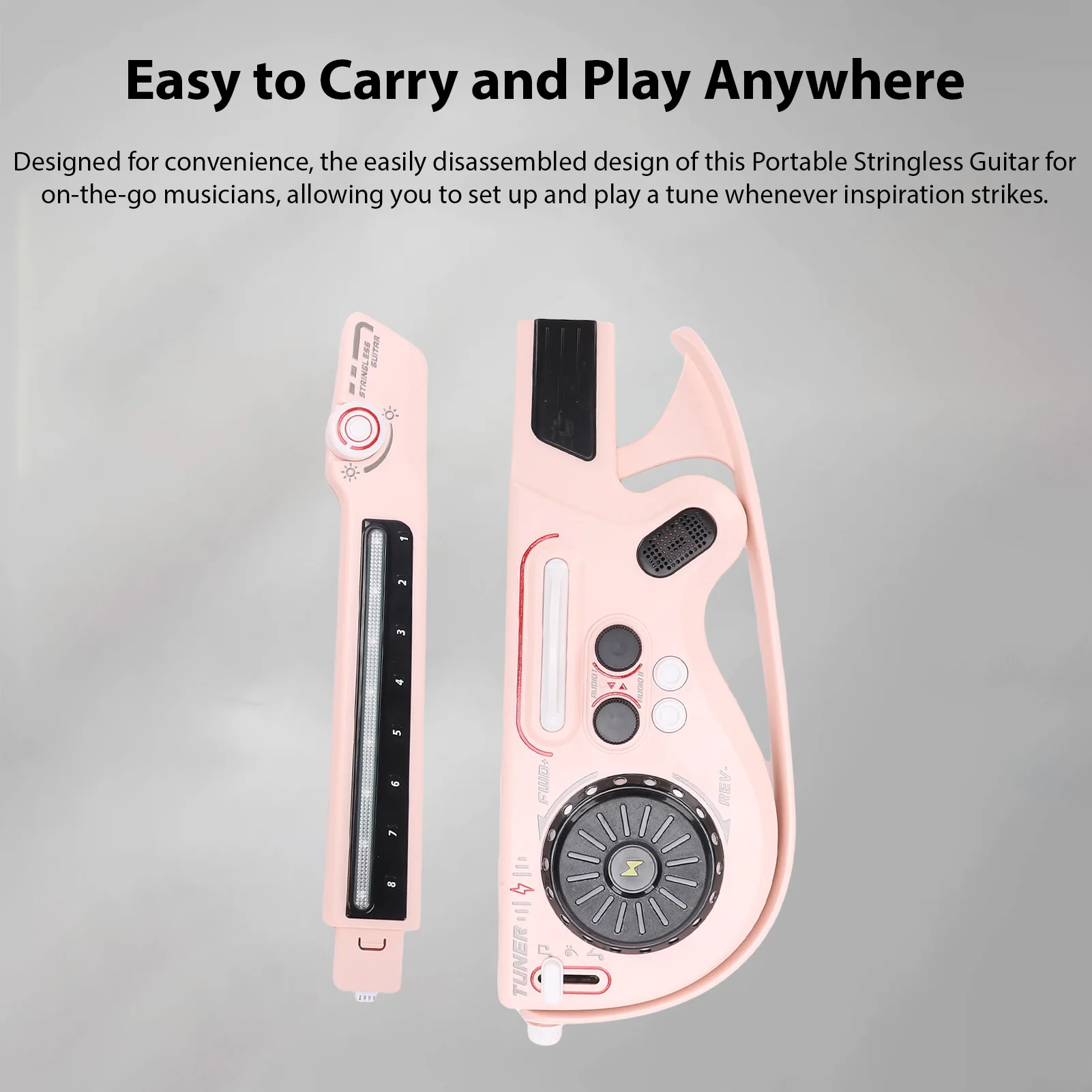Smart Guitar DJ Controller with LED Lights BT 5.0 Rechargeable Bass Folding Portable Stringless Guitar Music Instrument for Kids