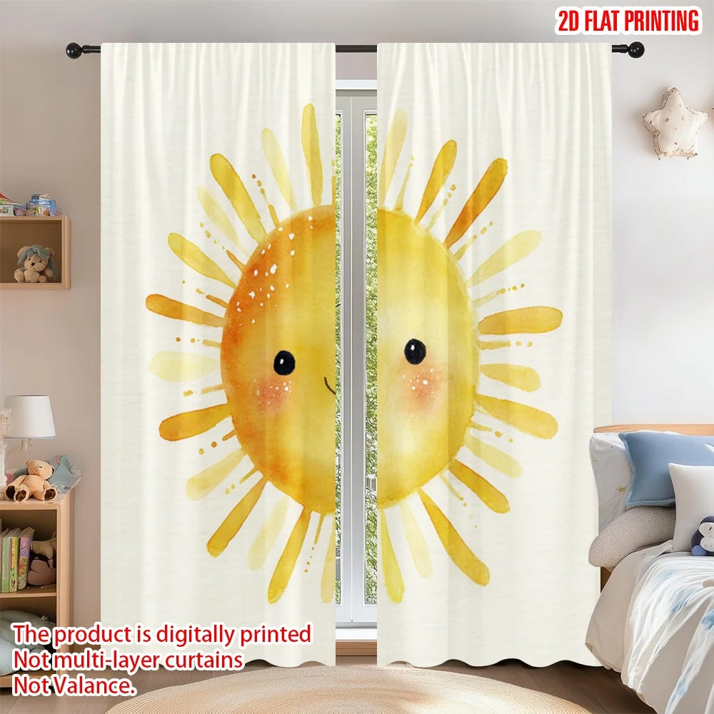 Cute Cartoon Sun Print Curtains for Nursery Room Nursery Window Decor Bright Yellow Sunshine Curtain Panels