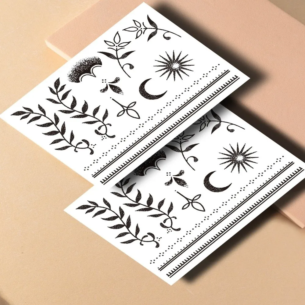 

2PCS Waterproof Semi Permanent Tattoo Stickers Disposable Sun Moon Totems Temporary Tattoos Sticker Branches Leaves
