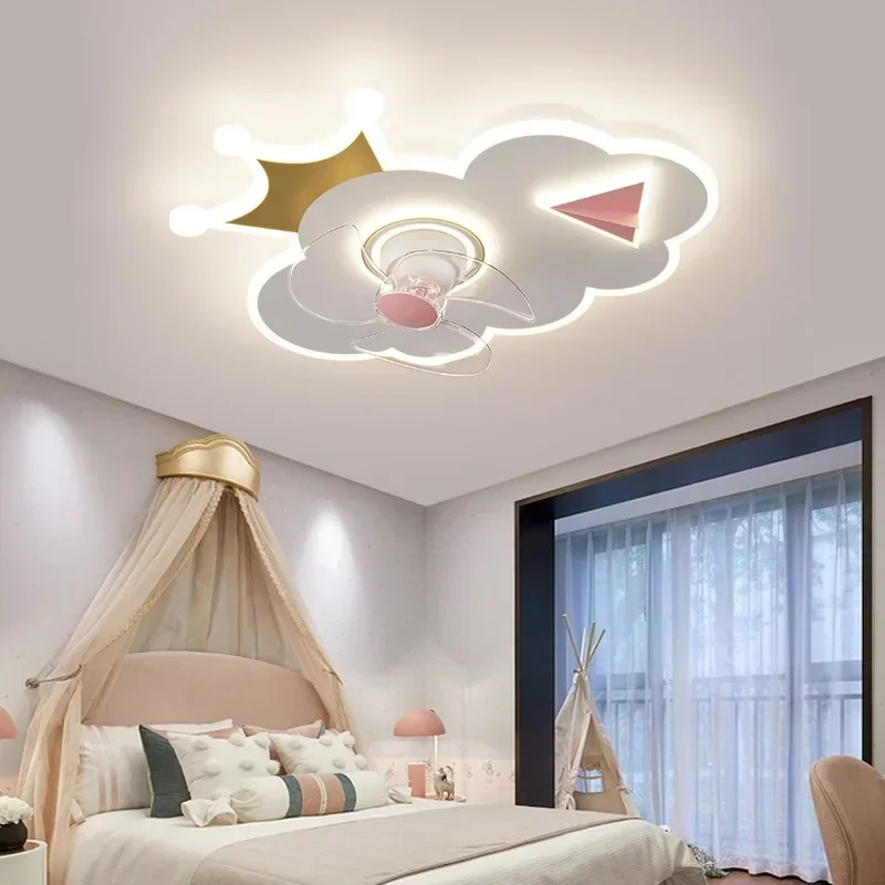 Children's Room Ceiling Fan Light Mute Cloud Shaking Head Fan Light Modern Simple Boy Girl Bedroom Light