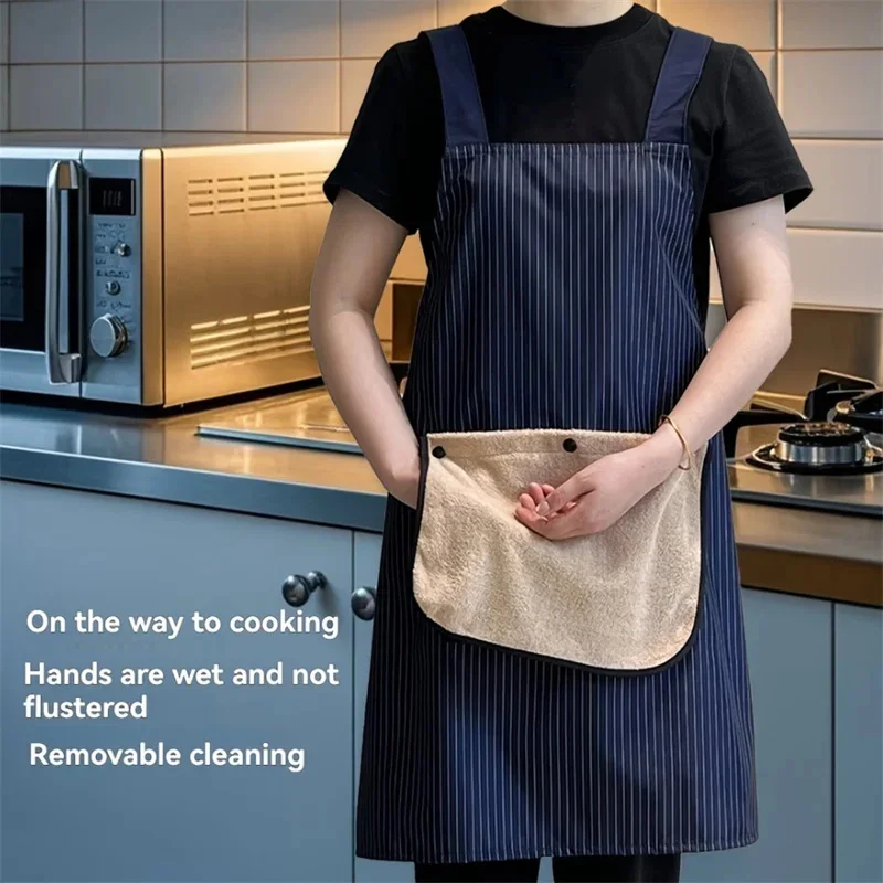 Detachable Thickened Hand Towel Apron Kitchen Apron with Pockets Towels Waterproof Cross Back Cooking Aprons for Home Kitchen