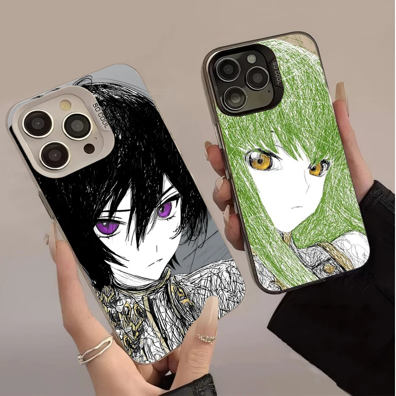 Plating Case For Samsung Galaxy S23 S24 S25 S22 Ultra S21 Plus FE A56 A36 A26 5G A16 A06 4G Note 20 Comic Sketch Code G-Geass