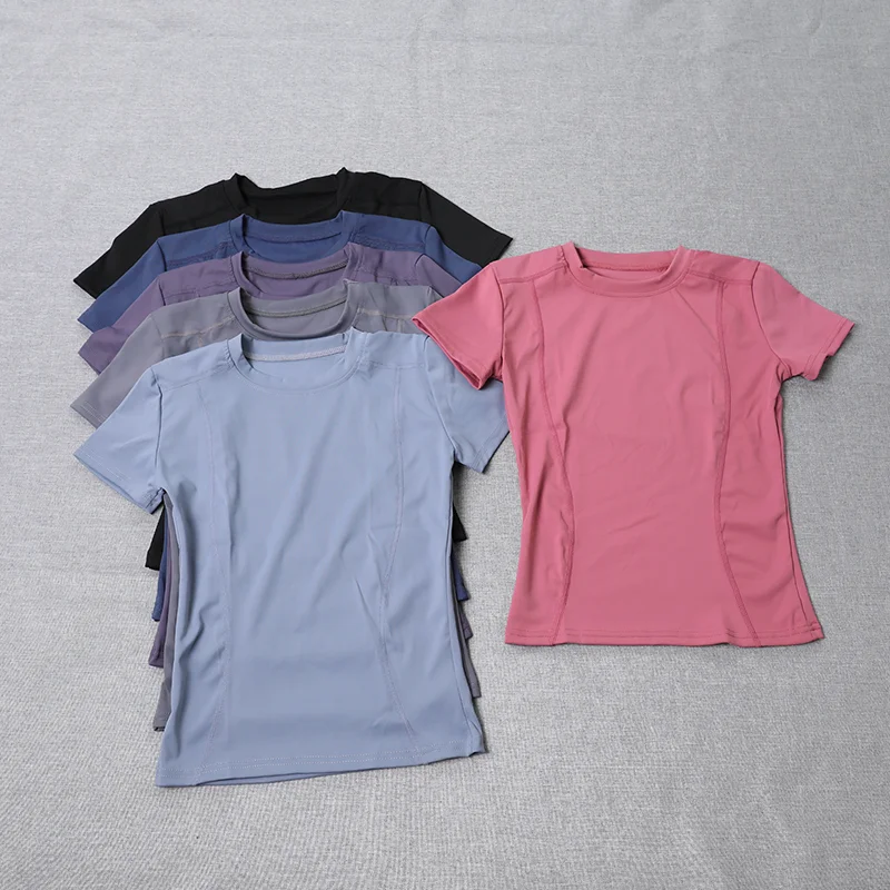 

Women's Quick-Dry Compression Gym Tee - Slim-Fit Breathable Workout Shirt for Running & Training Stretchy Solid Color Sportswea