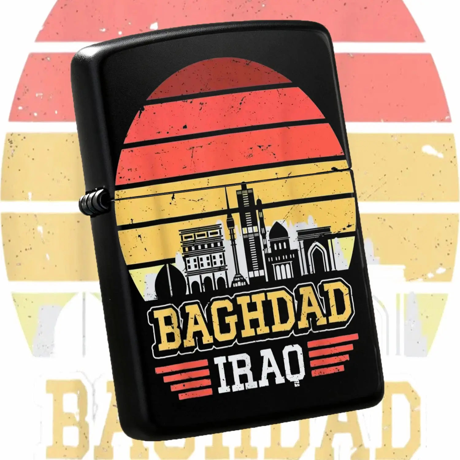 Vintage Retro Baghdad Iraq Skyline Themed Lighter, All-Purpose Daily Use Ignition Tool For Indoor Outdoor, Portable Practical Souvenir Gift, Multi-Scenario Applicable Decorative Functional Accessory For Travel Home Offi A Humorous And Inter