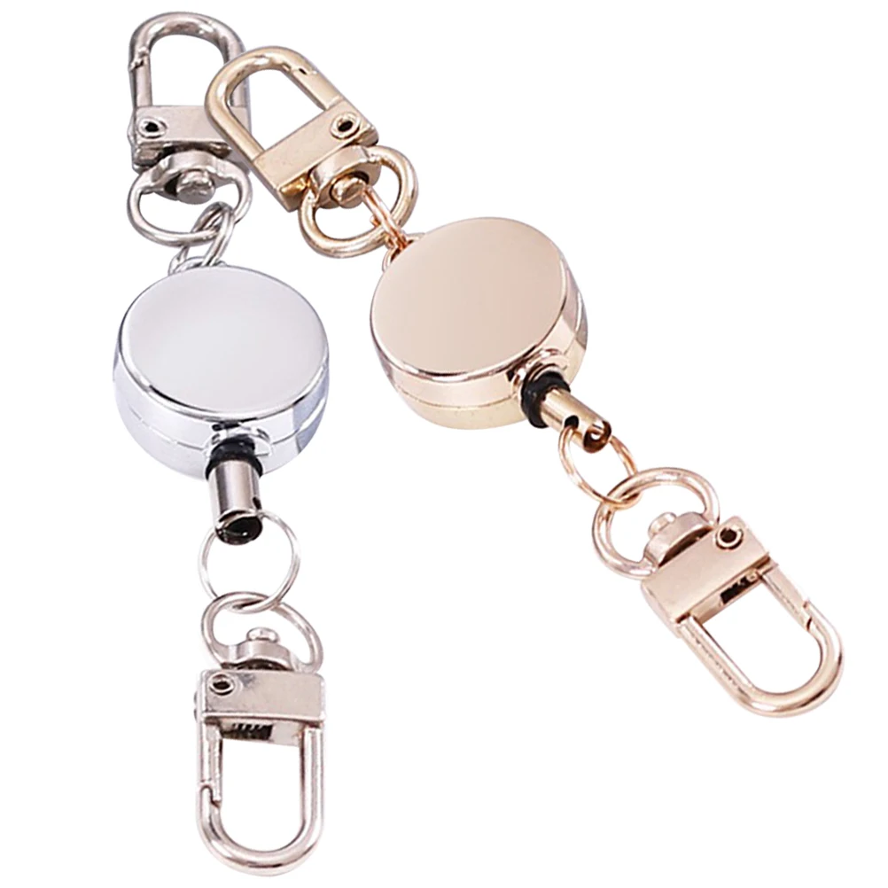 

2pcs Retractable Keychain Anti-lost Steel Holder Metal Keyholder XH-05 Silver Gold Badge Buckle Outdoor Camping