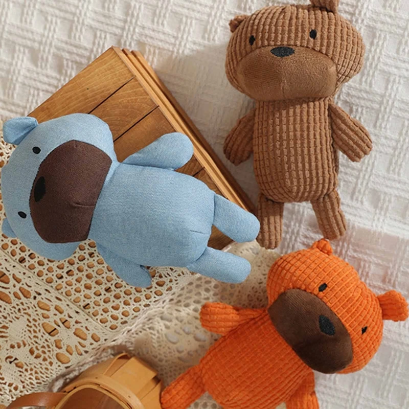 Brown Orange Blue Teddy Bear Soft Plush Dog Squeaky Bite Toy for Chew Tooth Cleaning for Small Middle Big Size Pet Dogs Toys