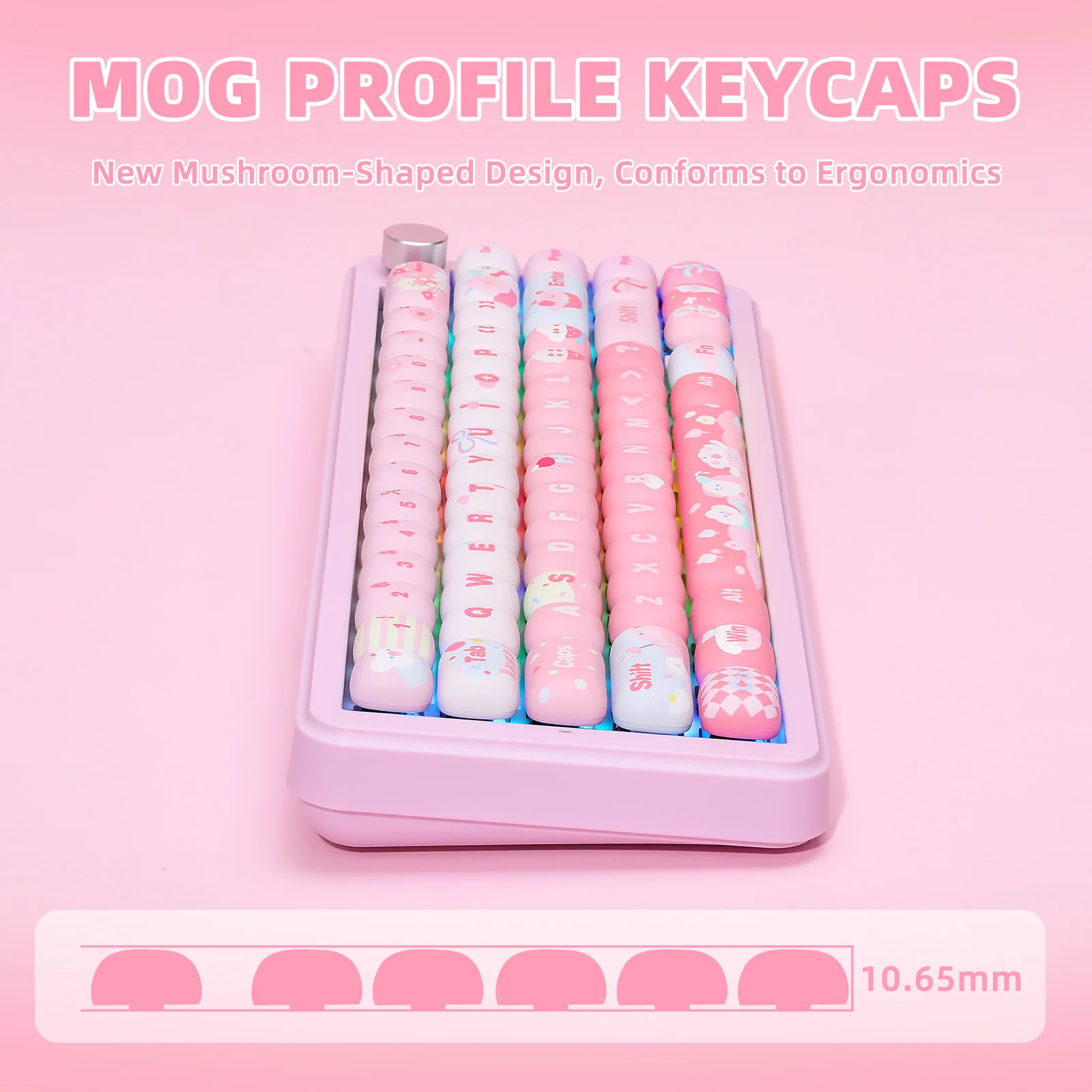 YUNZII Pink Ice Cream MOG Dye Sub PBT Keycaps, 138 Keys Custom Cute MOG Profile Keycap Set for Mechanical Gaming Keyboards
