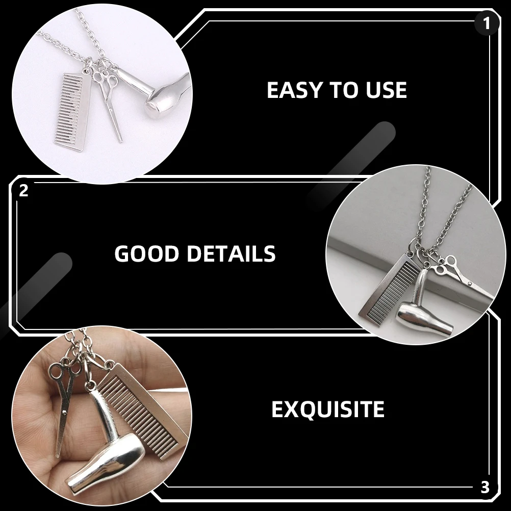 

Alloy Hair Stylist Necklace Sweater Chain Scissors Comb Hair Dryer Pendant Metal Necklace Stylish Gift for Hairdresser Barber