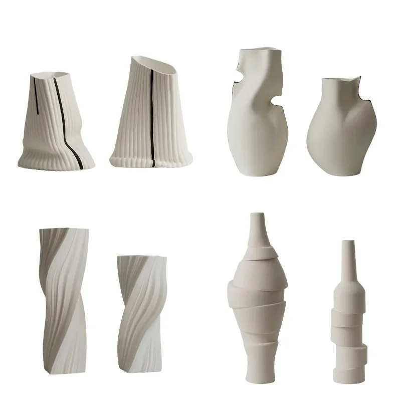 

Simple modern handmade ceramic vase pearl white home model room