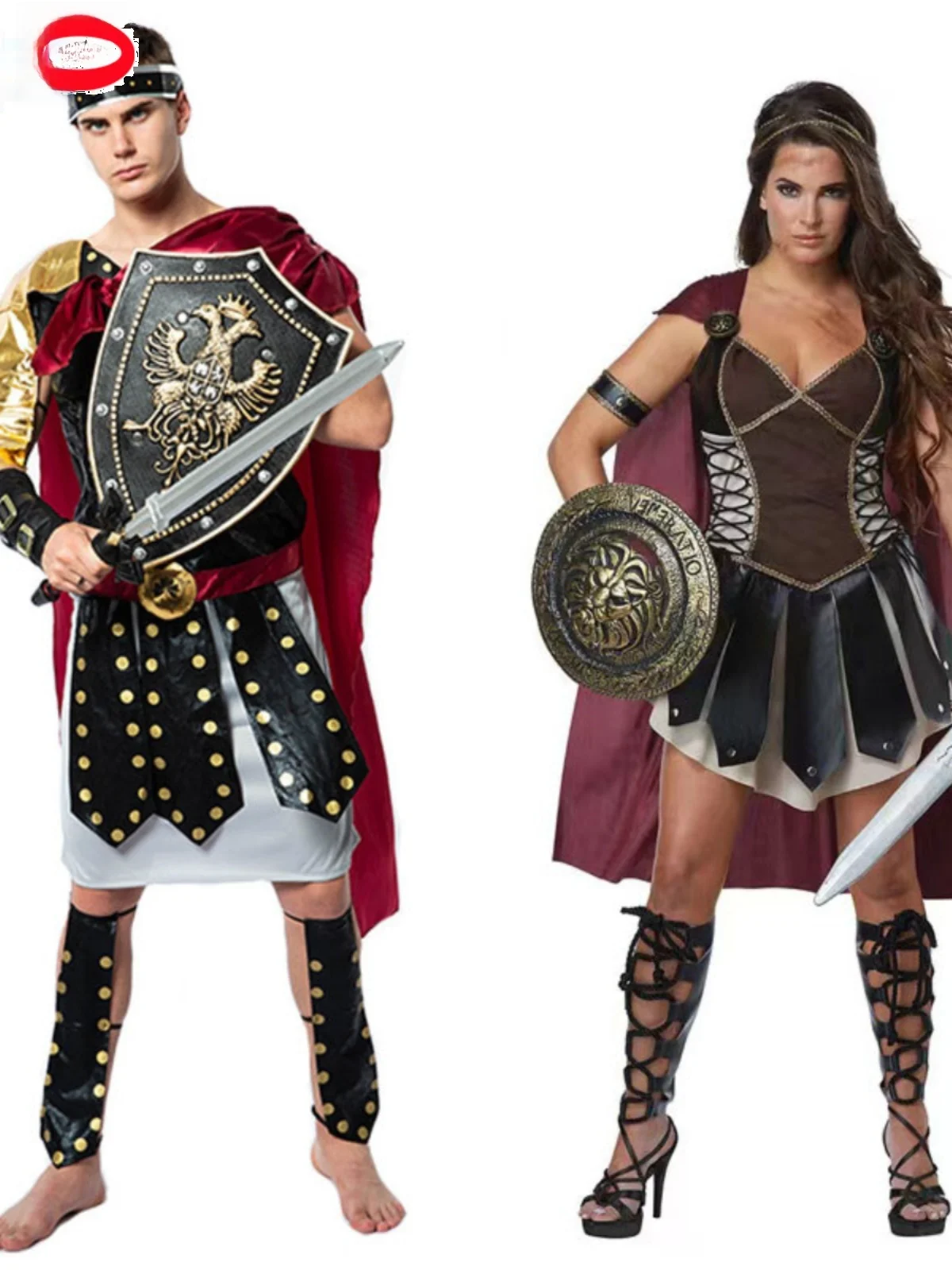 

Хэллоуин Косплей Одежда для пар Римский воин Спартанский храбрый взрослый мужчина женщина Ретро боевой халат Одежда для выступлений