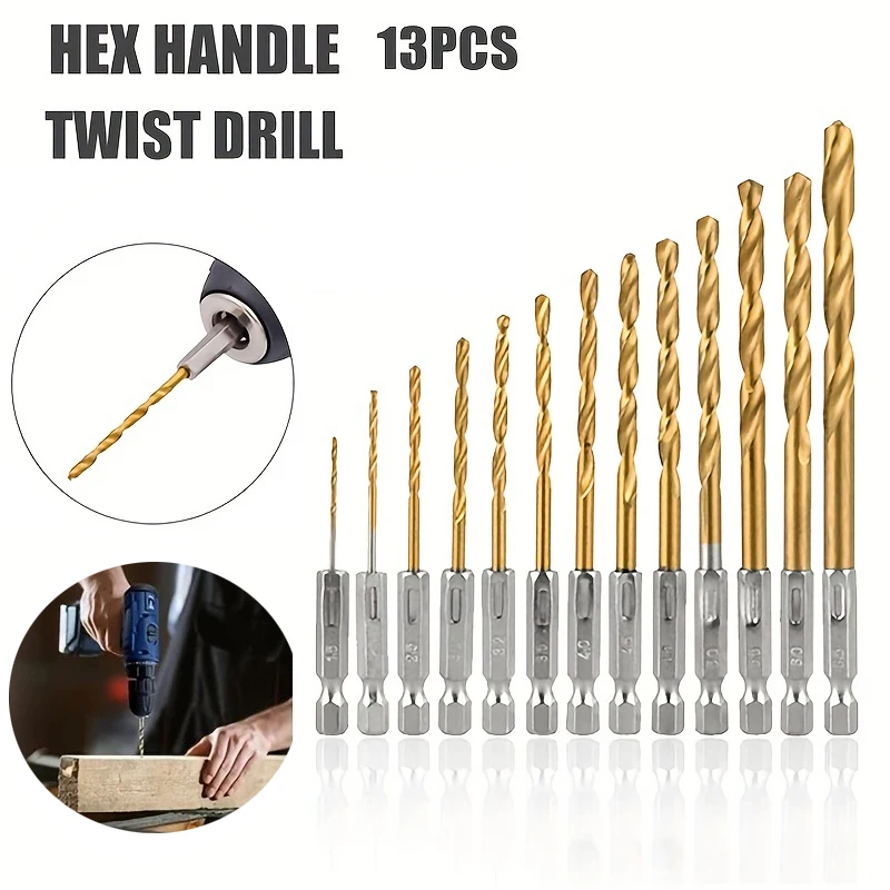 

13PCS 1/4Hex Shank Twist Drill Bit Set Wood Metal Hole Cutter Core Drilling Tool Cobalt Drill Bits 1.5- 6.5mm HSS