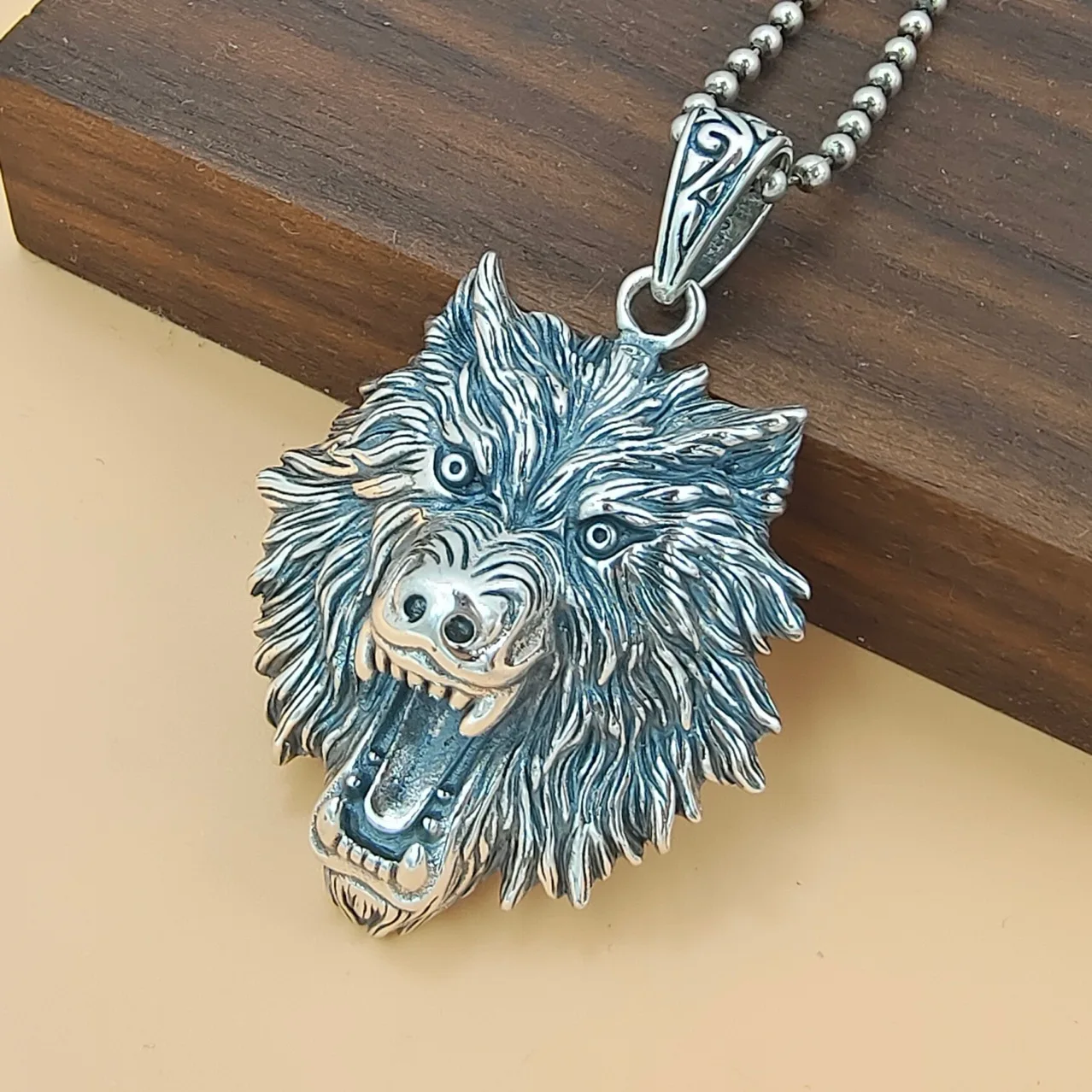 

sterling silver wolf head pendant men's wolf tooth domineering thai silver retro trendy men's stylish pendant for men and women