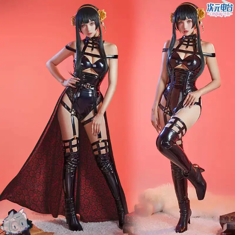 

2025 new hot Sexy Yor Lingerie Set Bandage Bodysuit with Waist Cloak and Stockings Flowers Clip Lingerie Sleepwear Costumes