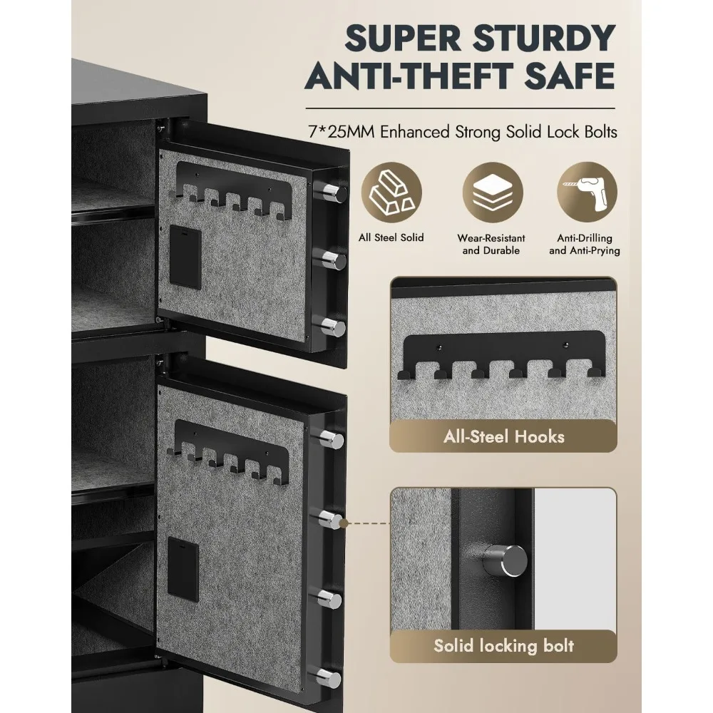 8.6 Cuft Safe Box Heavy Duty Double Door Home Safe with Fireproof Waterproof Bag,Fireproof Safes with Hidden Lock Box Security S