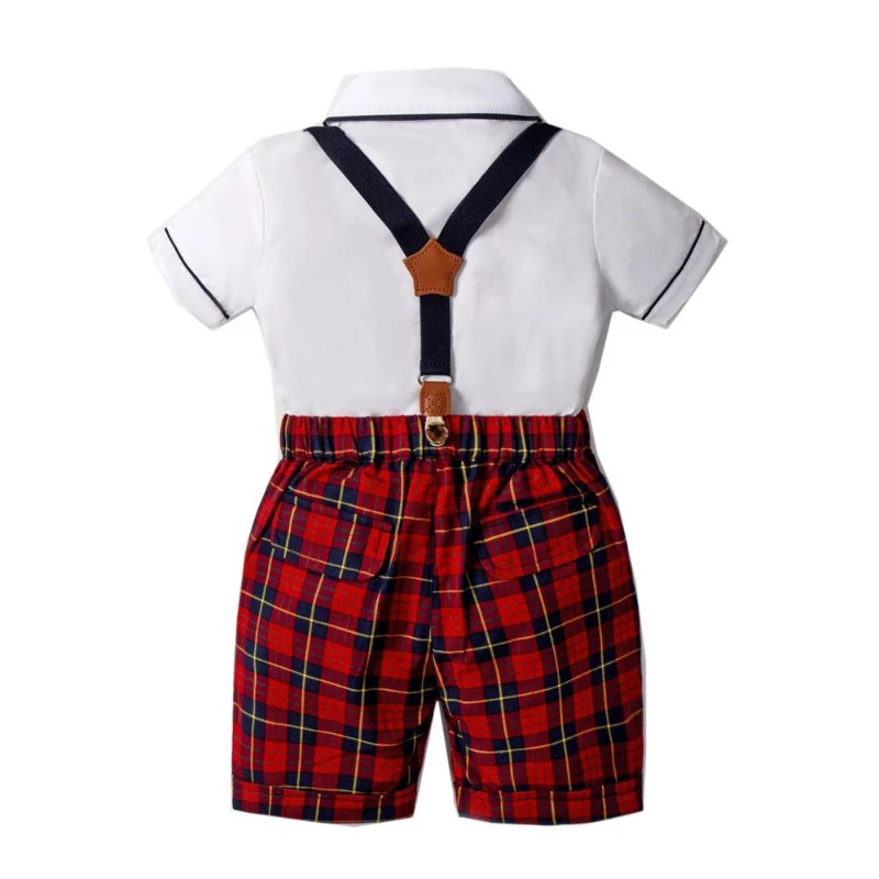 2024 Sisters and Brothers Matching Outfit for Kids Plaid Dress + Suspender Pants and White Shirt Children Spanish Style Clothes