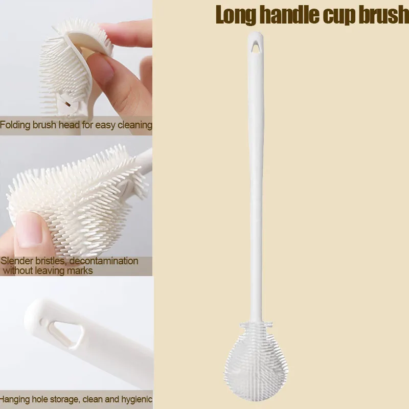 Cup brush Long handle clean cup brush no dead Angle brush cup folding silicone small brush to remove tea stains multi-function