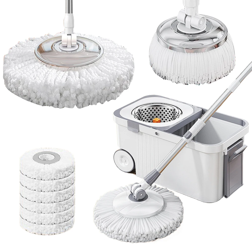 

Швабра с 6 сменными насадками, автоматическая вращающаяся с ведром, для уборки пола дома