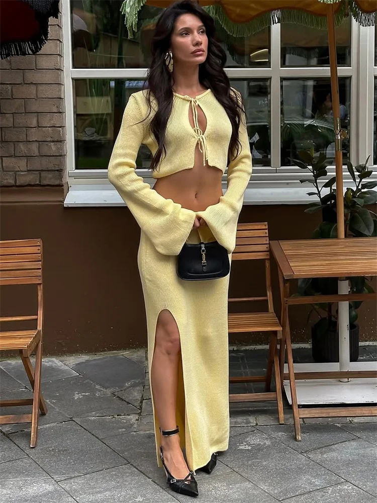 

Tossy Summer Casual Holiday Outfits Female Hollow Out Lace-Up Knit 2 Piece-Set Beach Clothes Women Knitwear Long Skirt Sets 2025