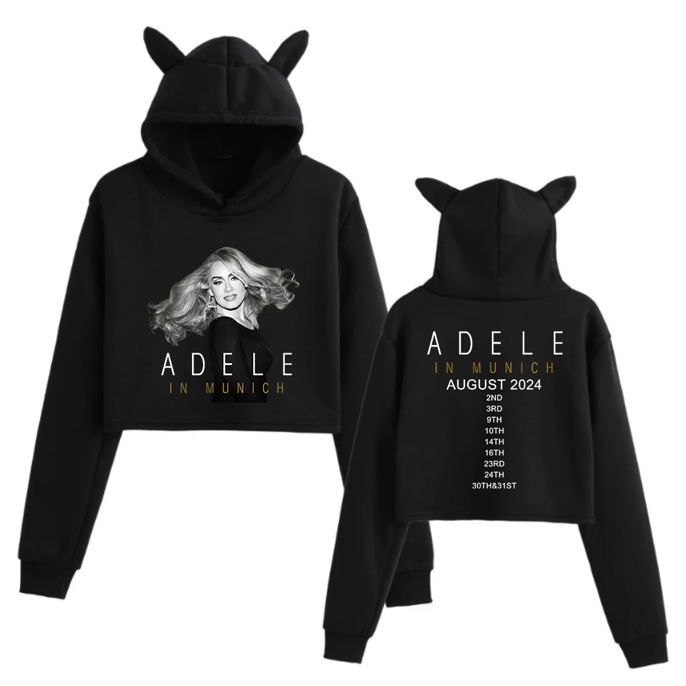 Adele In Munich Tour 2024 August Cat Ears Long Sleeve Crop Tops Girls Fashion Hoodie