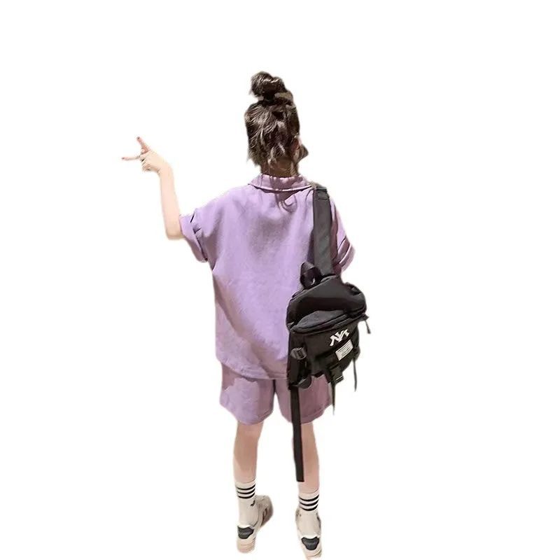 بدلة ترفيه للأطفال بأكمام قصيرة من قطعتين ، ملابس رياضية صيفية ، ملابس غير رسمية ، ملابس فتيات كورية ، جديدة #5