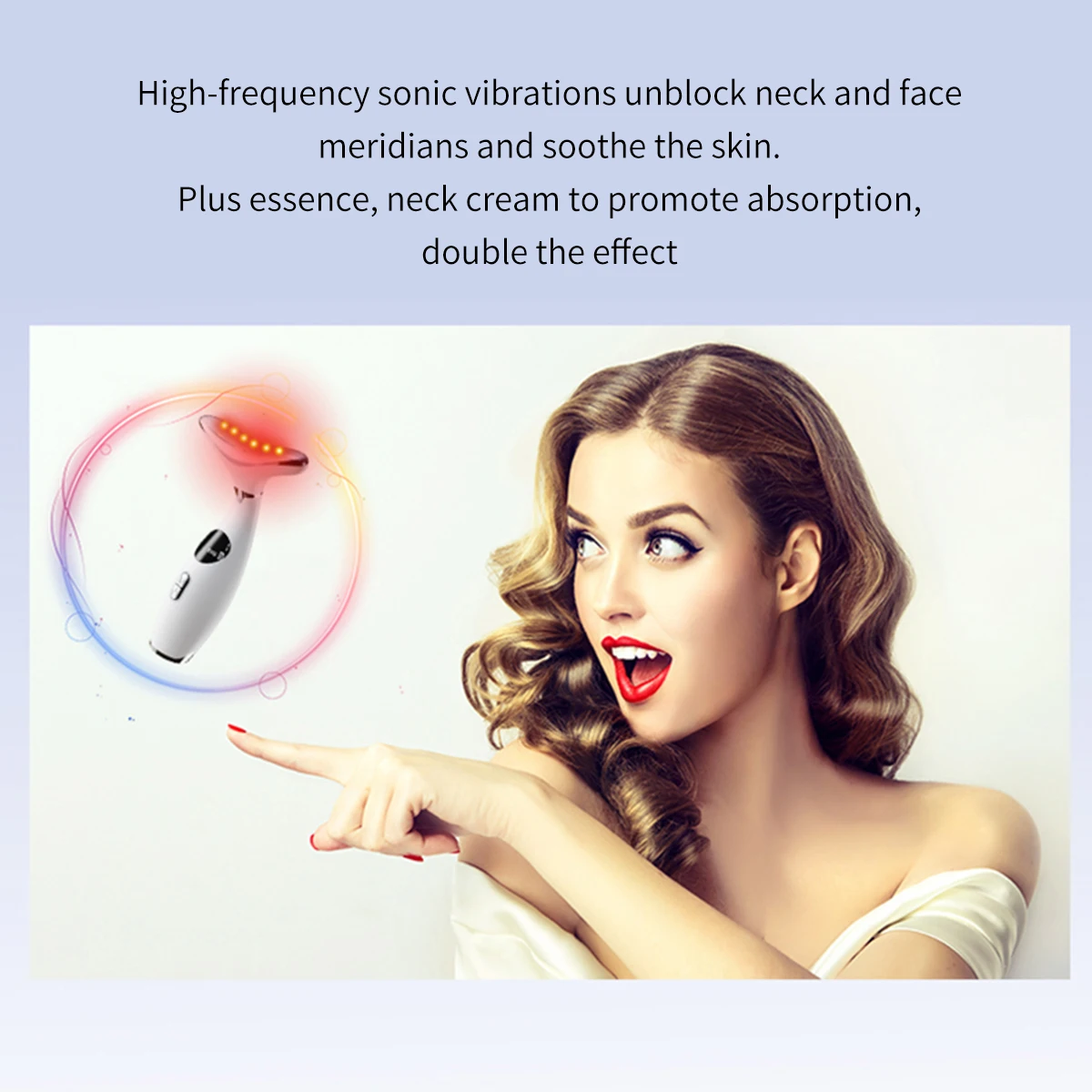 Neck Massager Beauty Device with Vibration EMS Microcurrent Heating and 3 Color Light Therapy for Lifting Tightening Care