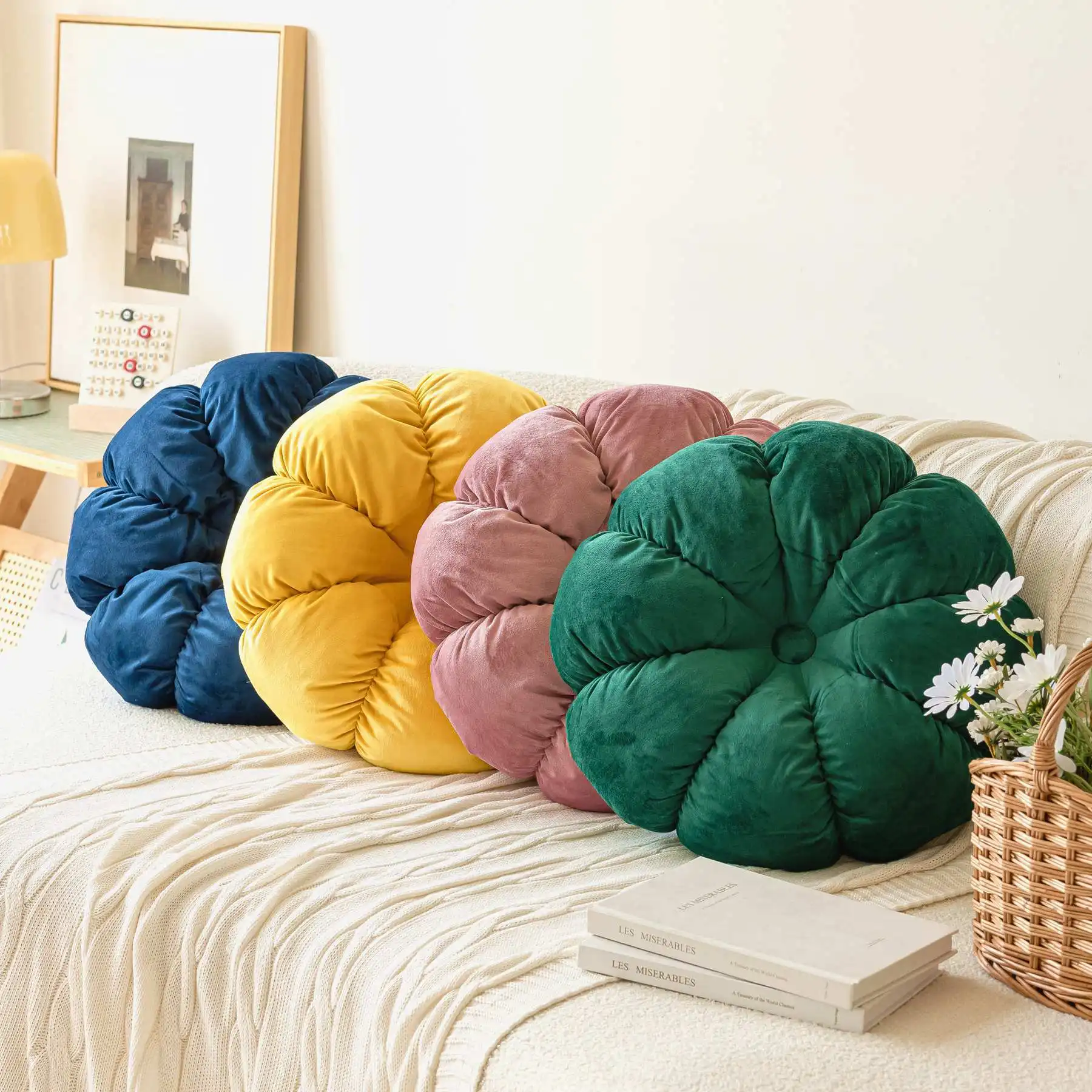 

45cm Nordic Pumpkin Pillow Velvet Bay Window Cushion Wheel Round Solid Color Velvet Pillow Cushion Home Decoration