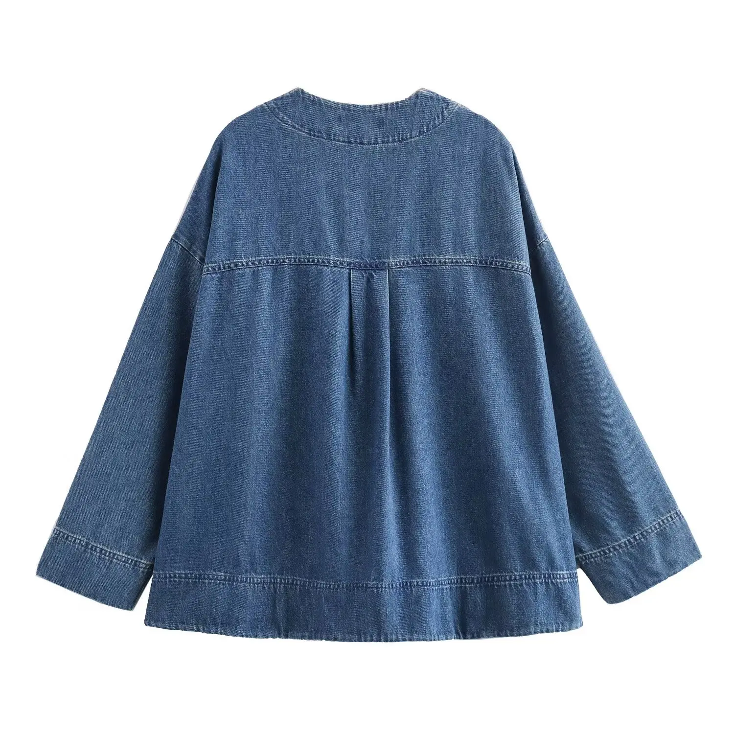 Maxdutti Vintage Loose Jacket Girls Autumn Jacket Women Denim Minimalist Blue Denim Coat Off Shoulder