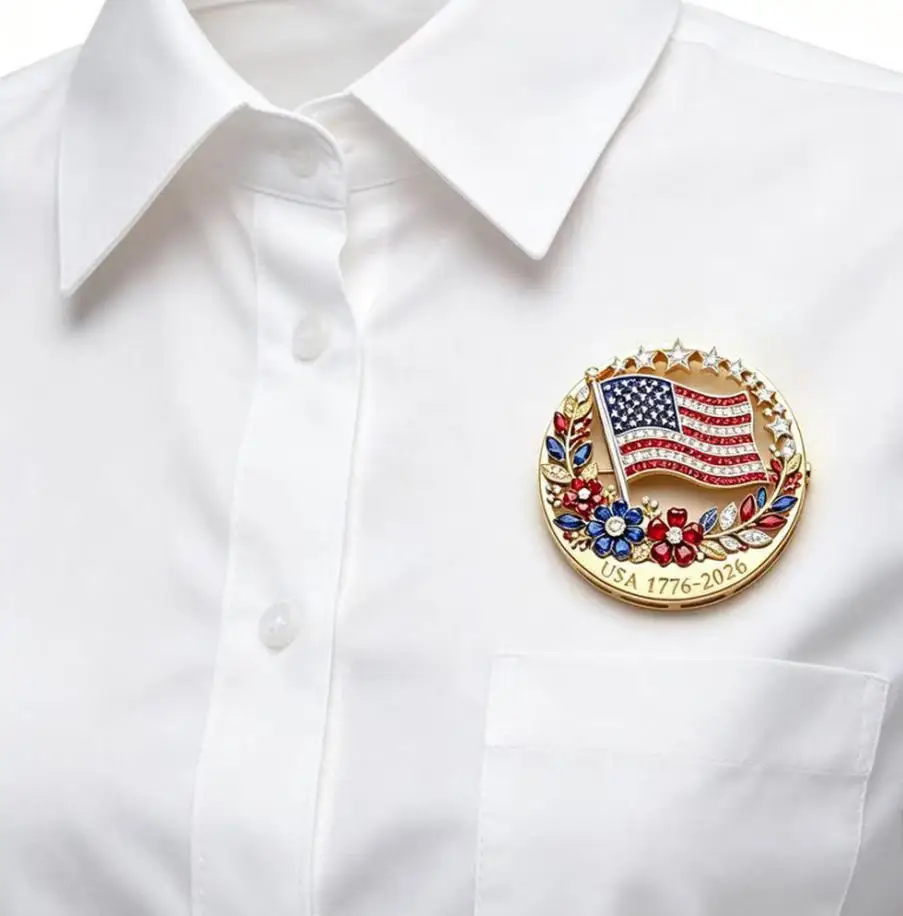 Commemorative Lapel Pin Rhinestone Inlaid Usa 1776 2026 Brooch Fashion Lapel Pin Delicate Usa Independence Brooch For Coats
