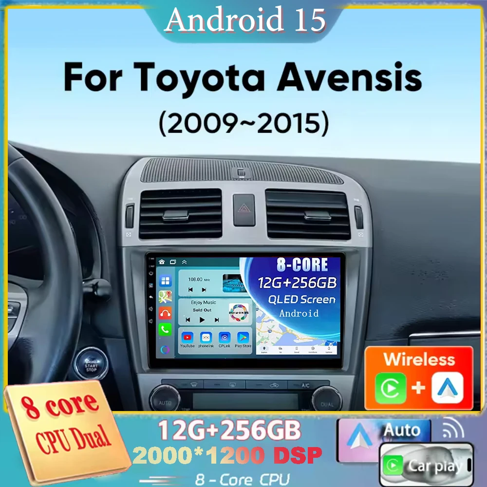 

For Toyota Avensis 2009 2010 2011 2012 2013 2014 2015 Android 15 Navigation Car Radio Multimedia Player Stereo Carplay Auto 2K Q