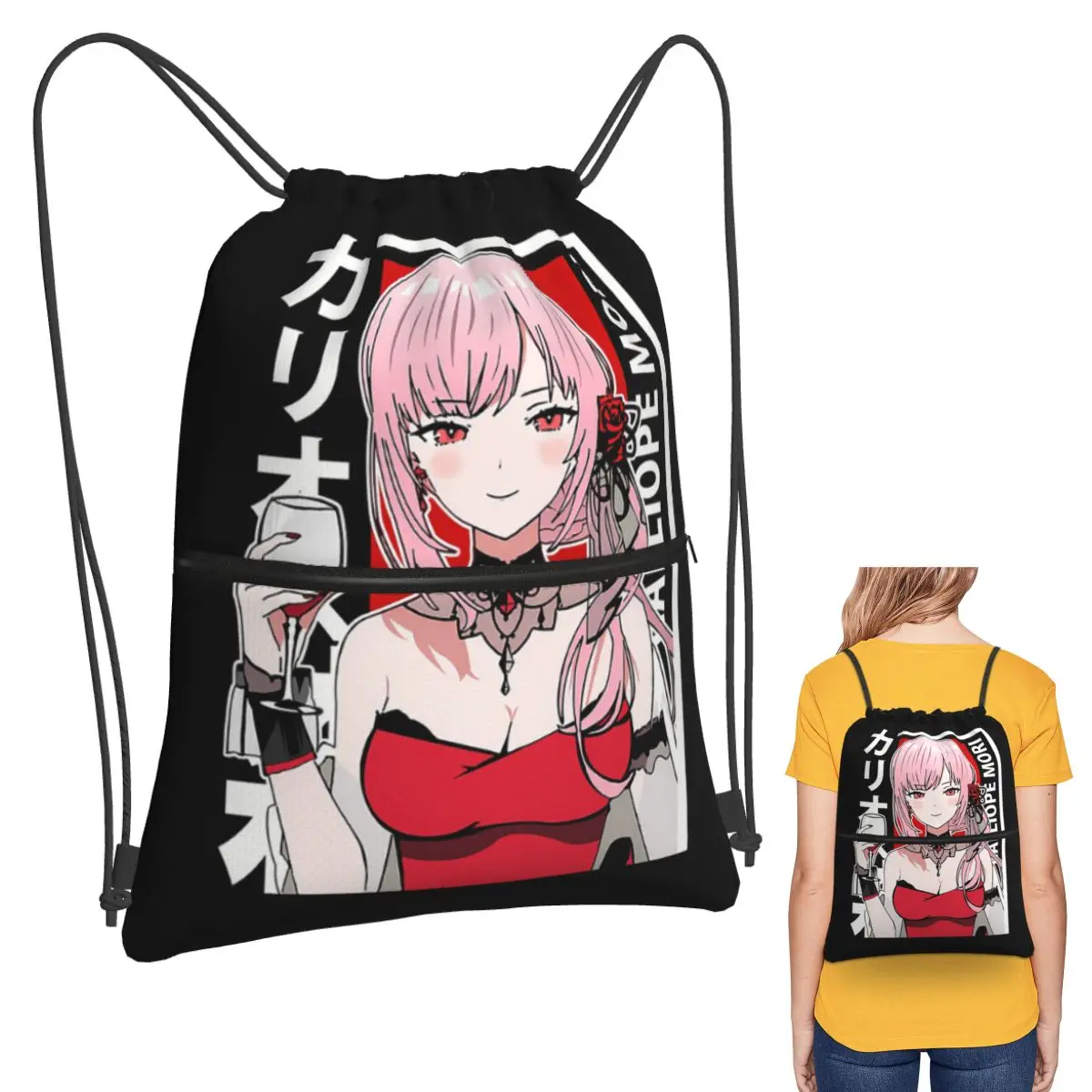 

Calliope Mori Red Dress Hololive En Backpacks Portable Drawstring Bags Sports Bag Book Bags for Travel Students