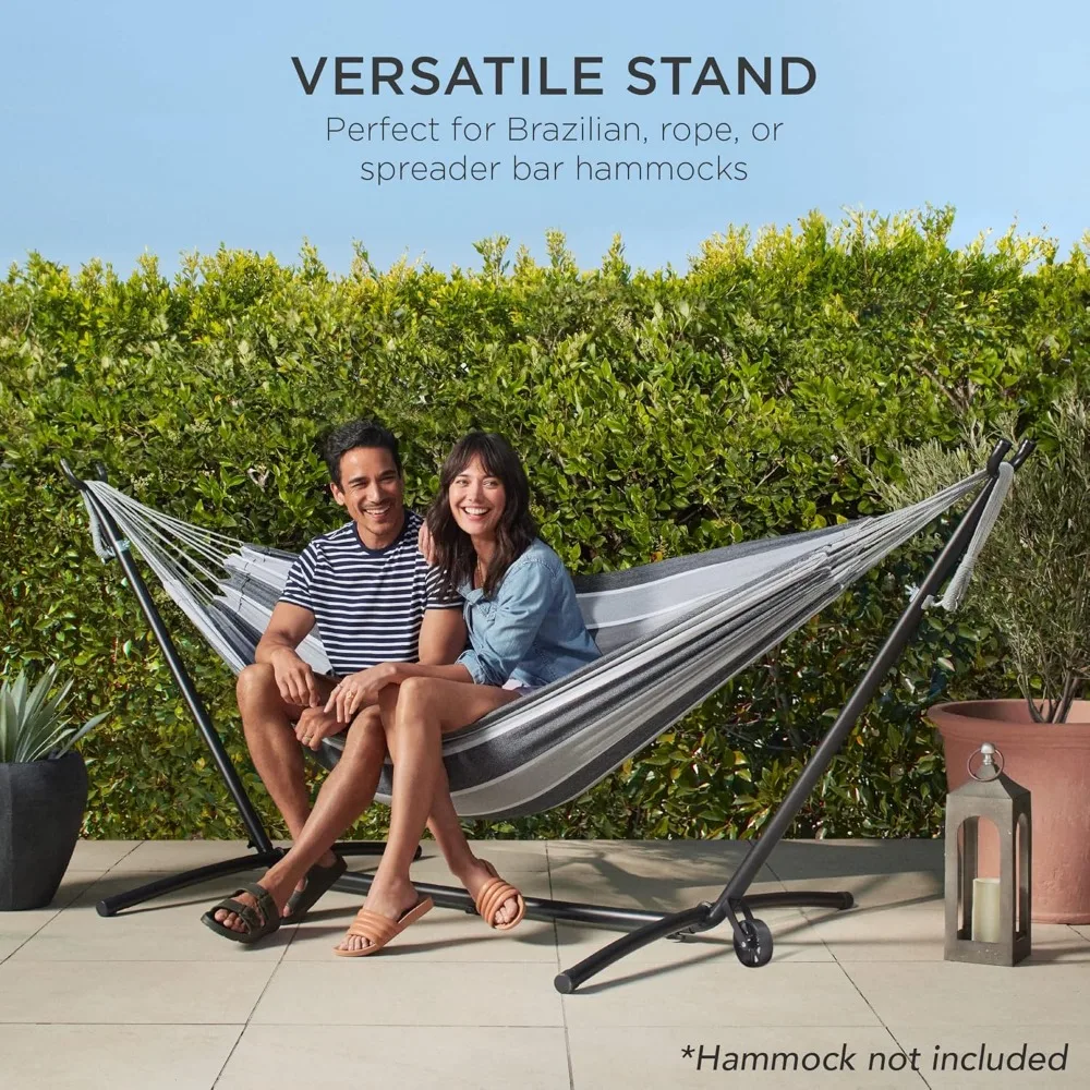 Portable Heavy-Duty 9ft Steel Hammock Stand w/Built-in Wheel, Carrying Case, Weather-Resistant Finish, 450lb Capacity