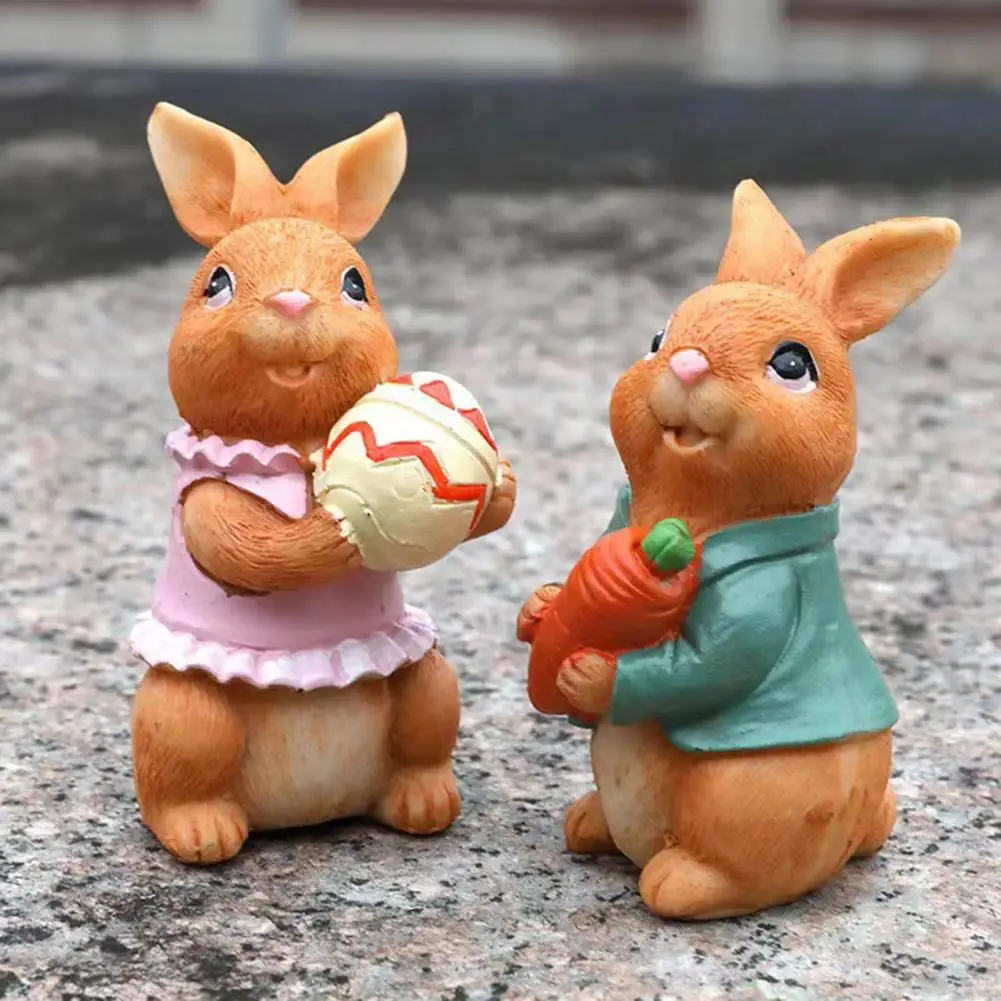 1/2Pcs Easter Rabbit Figurine Holding Colorful Egg Carrot Bunny Statue Resin Animal Sculpture Home Office Bookshelf Desktop Deco