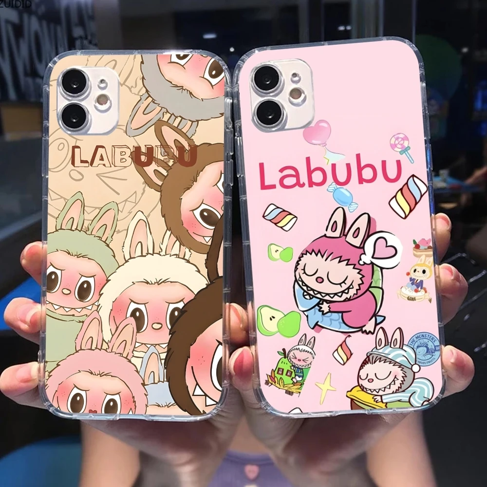 Cute Labubu Painting Mobile Cell Phone Case for iPhone 15 14 13 12 11 X XR XS 8 Pro Max Plus Mini Clear Transparent Cover Shell