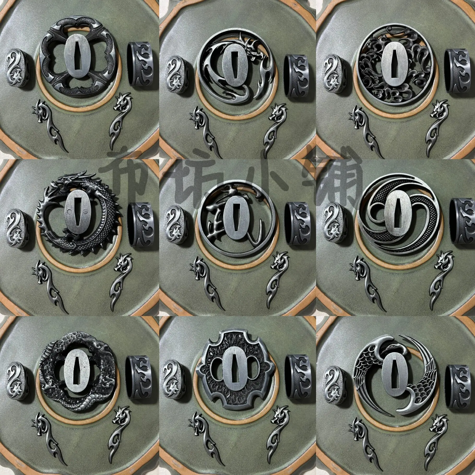 Quality Set of Zinc Alloy Katana Sword Tsuba Kuchi Kashira & Seppa for JP Katana Tachi Wakizashi Iaido Sword
