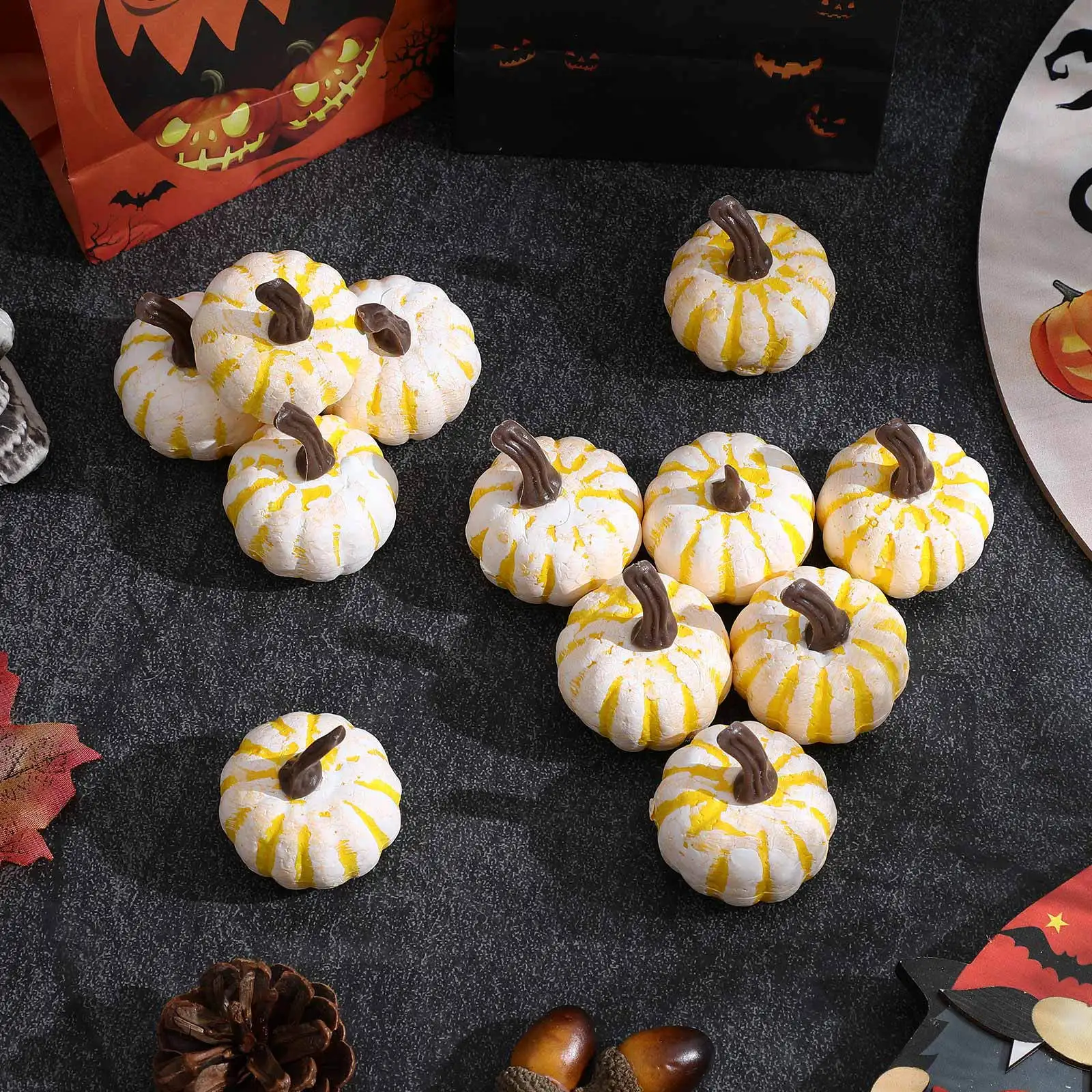

12Pcs Small Artificial Foam Pumpkin Thanksgiving Decoration Fall Harvest Festival Fake Pumpkins Prop Table Decor