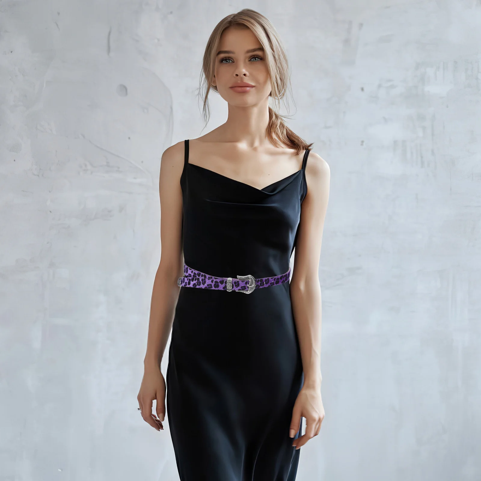 الأرجواني المرأة ليوبارد طباعة حزام عريض خمر مشبك الغربية حزام الخصر الأنيق الإكسسوار لفستان الجينز ملابس غير رسمية #4