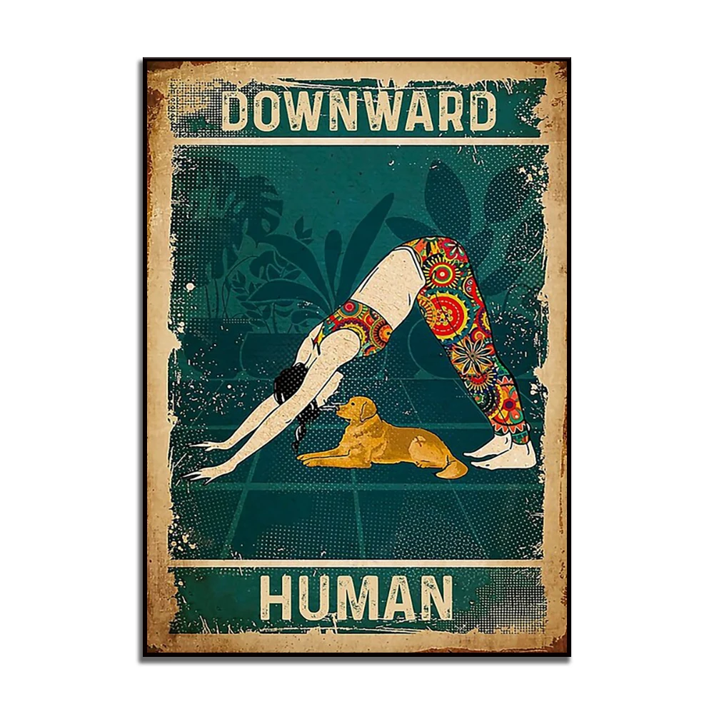 Yoga Down Human Funny Dog Lover Gift Poster, Yoga Prints, Dog Art Canvas Print Pictures Home Decor