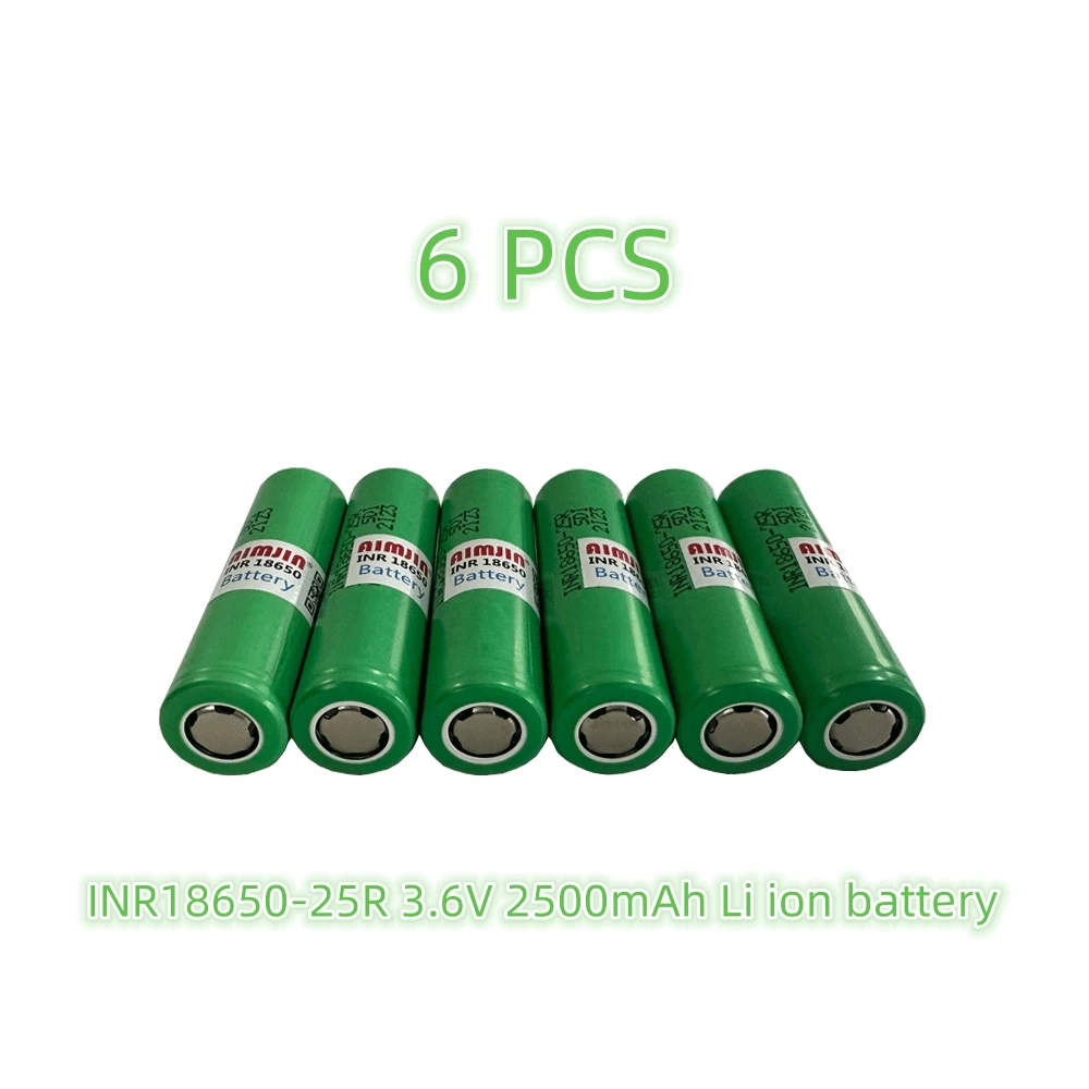 3.6V 2500mAh 6PCS 18650 Battery For Samsung INR 18650 25R Lithium Lon Battery Replacement External Battery